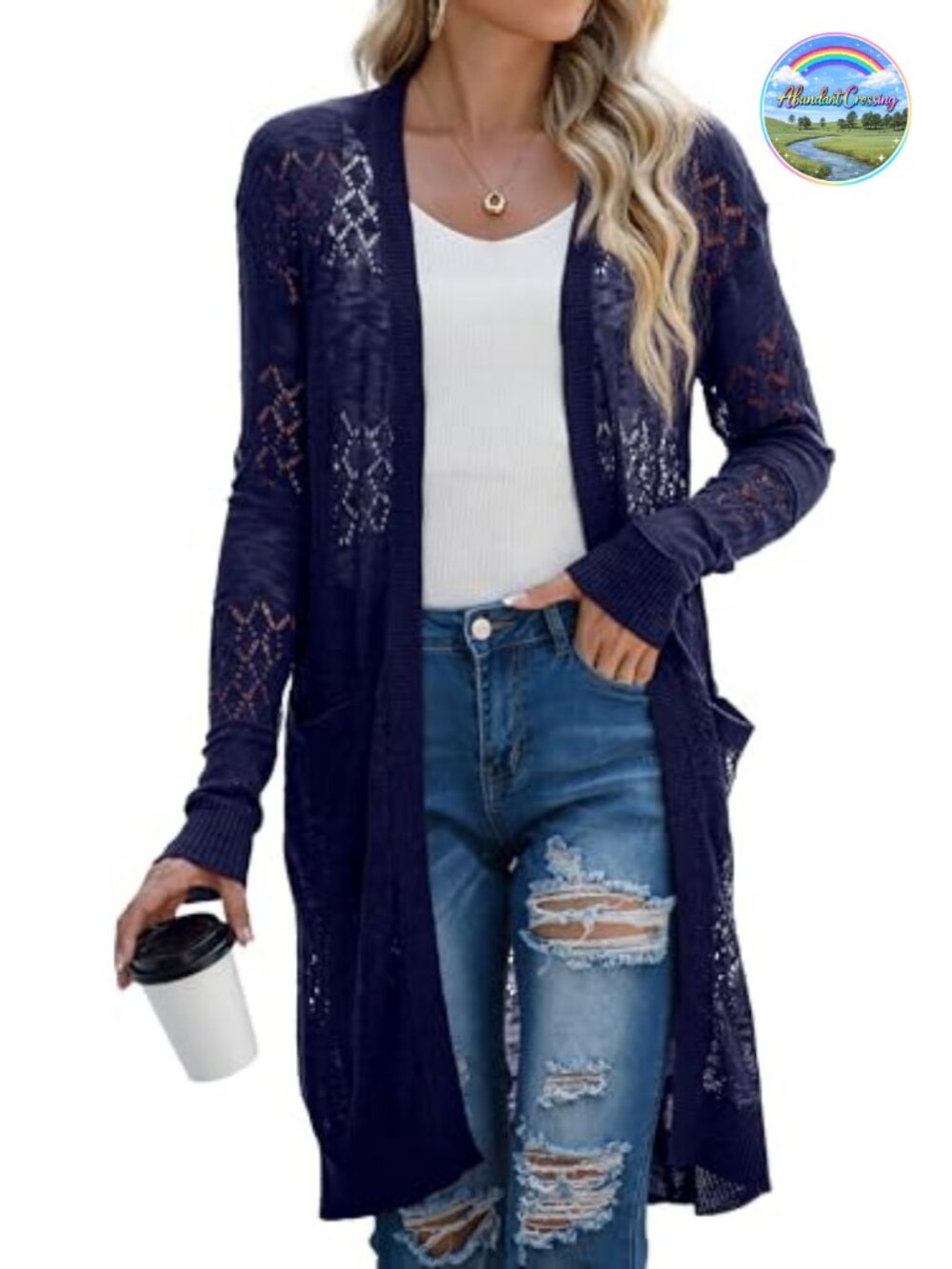 Lightweight Crochet Knit Long Cardigan Open Front Beach Coverup